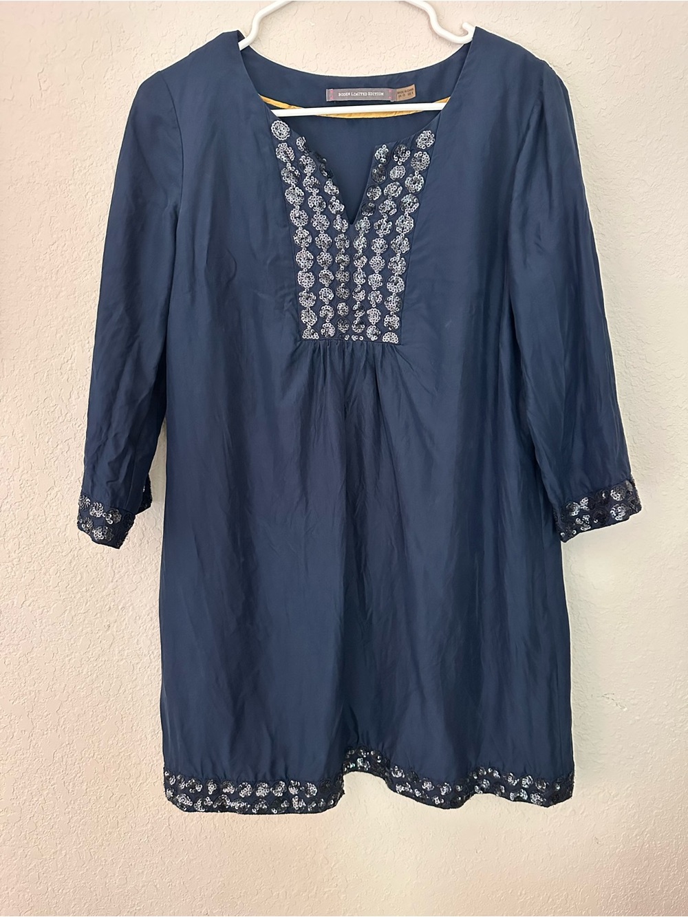 Navy Embroidered Tunic Top or Mini Dress
